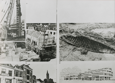 863655 Collage van 5 foto's betreffende sloop, nieuwbouw en opgravingen in Wijk C te Utrecht.